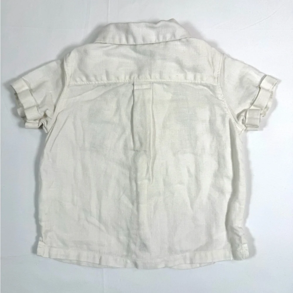 JANIE AND JACK Baby Button Up Shirt 3-6 Months Linen‎ Blend Short Sleeve Preppy